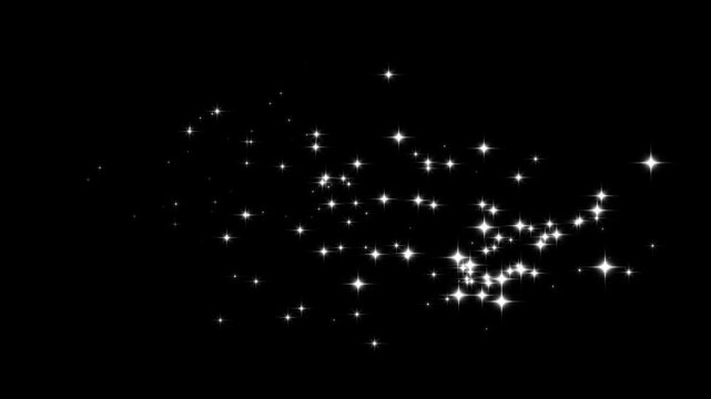 Glowing sparkle stars line animation, white twinkling particles shimmer, magic sparkles glitter line stars, glitter line transition on black background with sparkle glitter.4k loop animation