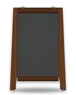 Blank wooden blackboard menu standing sign isolated
