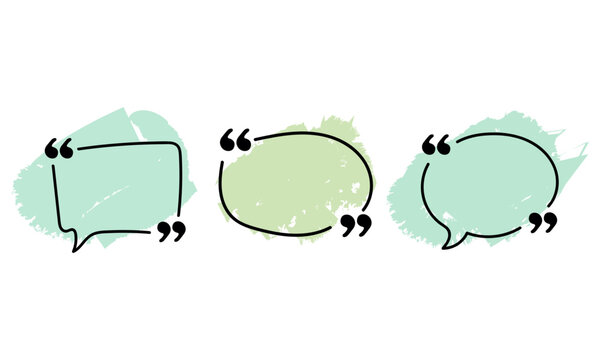 Set of handdrawn speech bubbles with quotation marks, decorative quote frames for social media posts or text highlights