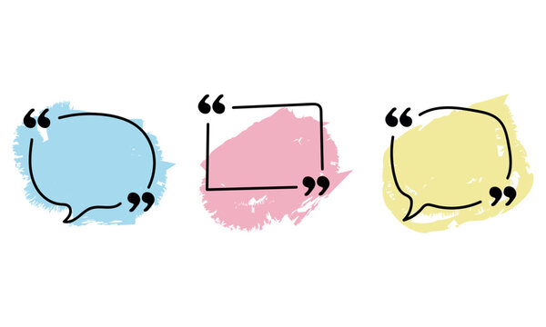 Set of hand drawn quote text frames and speech bubbles with watercolor brush strokes