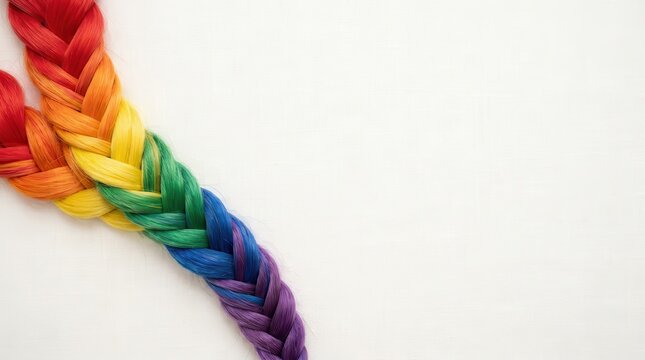 Colorful rainbow braid hair on white background