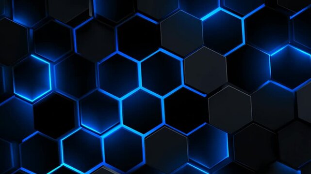 Animated Hexagonal Grid Pulses Across a Dark Digital Network