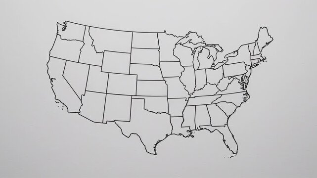Simplified outline map of the united states of america with abstract state borders, 4k stock video