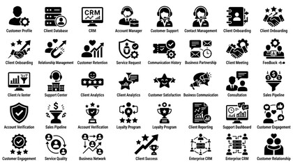 Obraz premium Customer Relationship Management Icons Set for Business Process and Client Engag