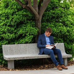 Fototapeta premium Urban park bench made from textured concrete
