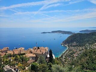 Naklejka premium French Riviera Landscape with Eze Rooftops and Blue Sea