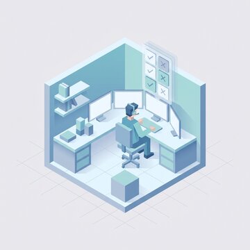 Content moderator reviewing flagged post queue isometric illustration