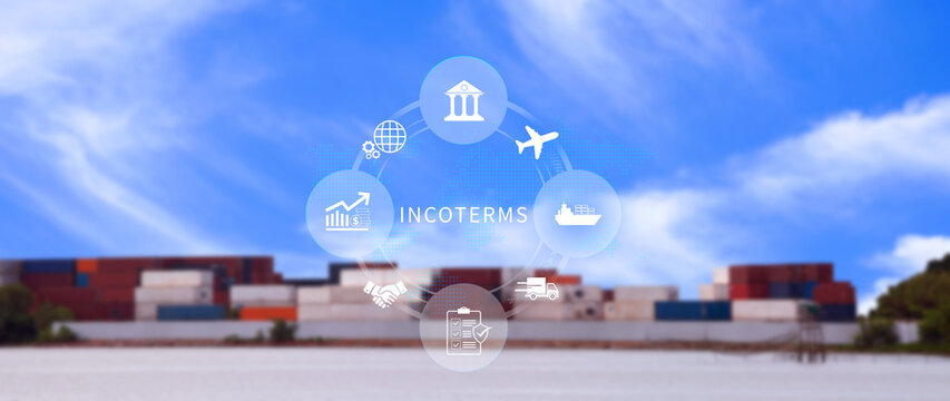 INCOTERMS business concept. INCOTERMS international trade terms, logistics concept, diagram for global supply chain management. not ai