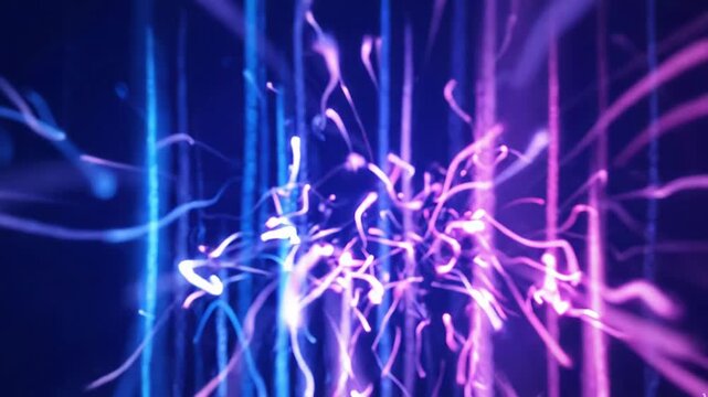 Abstract background with vertical glowing light streaks in shades of blue and purple