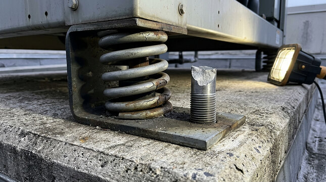 Compressed vibration isolator spring with sheared mounting bolt