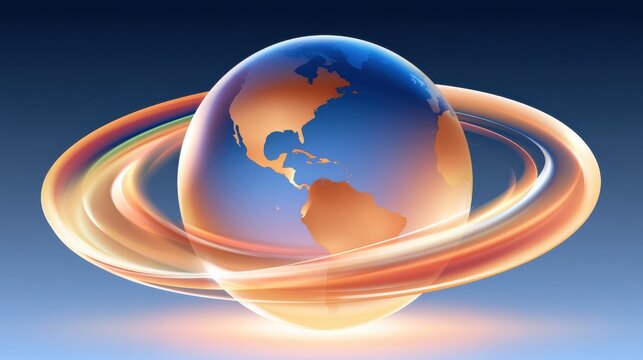 Abstract climate data globe wrapped in glowing temperature rings