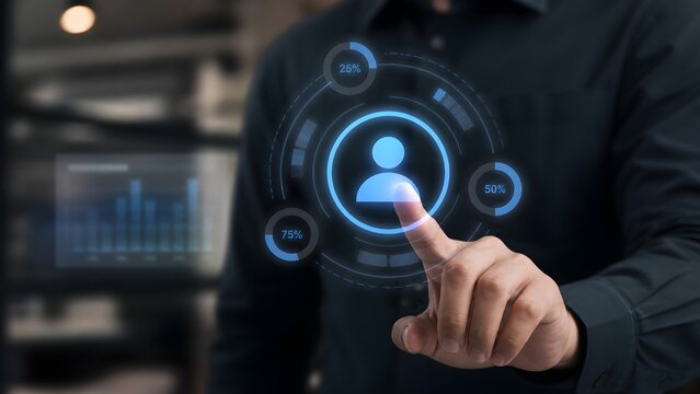 Hand Selecting Digital User Profile Icon for Account Security and Management
