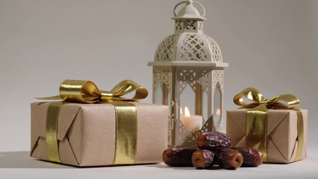 Ramadan kareem decoration with lantern and gifts