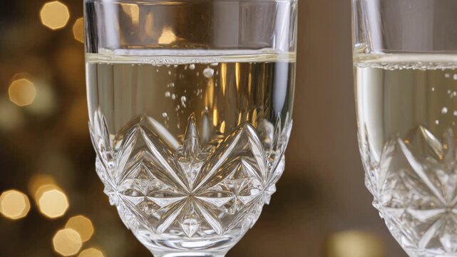 Bubbles rising in crystal glasses of champagne