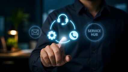 Obraz premium Technical Support Service Hub and 24/7 Call Center Assistance Concept