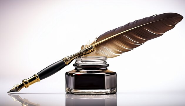 pen and inkwell isolated object