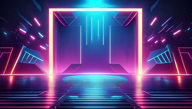 empty stage in cyber punk style