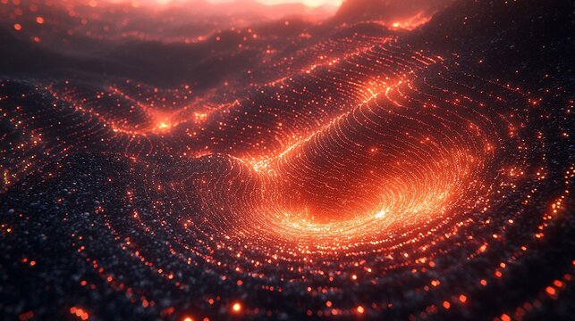 Abstract fiery landscape, swirling patterns, digital art