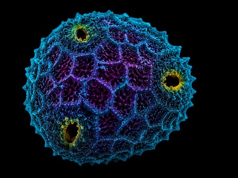 Conceptual fluorescence visualization of microscopic pollen grain