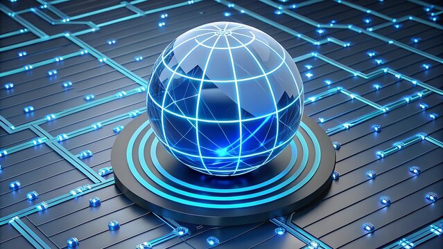 Digital globe with glowing circuit network representing global technology connectivity
