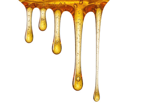 Golden honey dripping isolated on transparent background