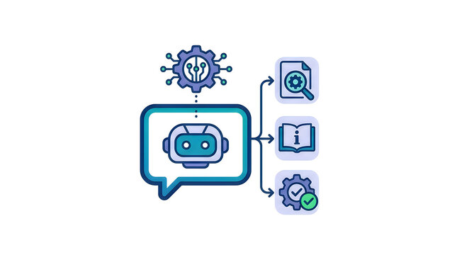 Chatbot artificial intelligence icon. Customer service support logo. Machine learning response symbol. Modern tech web graphic illustration.