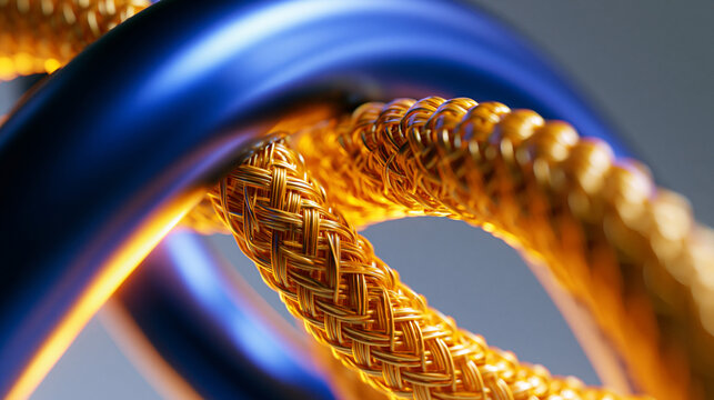 Braided Cable and Metallic Ring Close Up Technology Abstract
