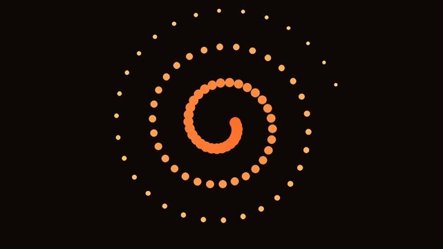 Dots arranged along a rotating spiral trail, warm orange