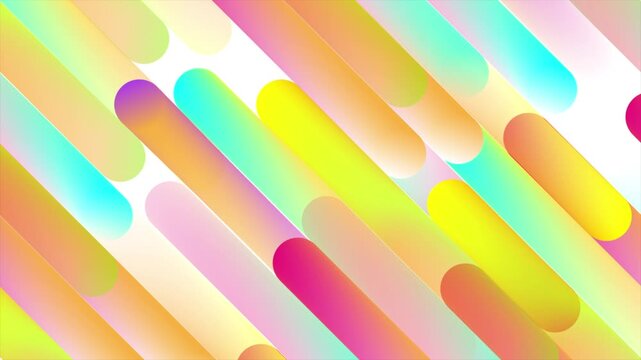 Modern abstract background with diagonal pastel gradient lines and soft geometric shapes. Vibrant dynamic fluid capsule stripes motion design. Seamless loop. Video animation Ultra HD 4K 3840x2160