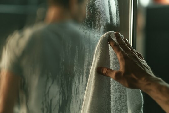 Hand Wiping Condensation from Window Pane