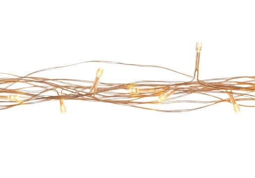 String of warm white led fairy lights isolated on transparent background