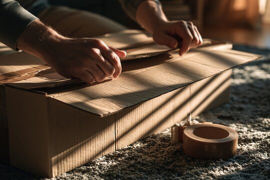 Hand Sealing Cardboard Box with Tape