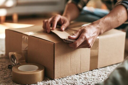 Hand Sealing Cardboard Box with Tape