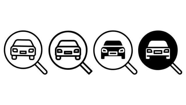 Car inside magnifying glass symbol for vehicle inspection sales search or auto repair check.