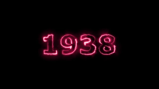 Glowing neon 1938 year number on dark background