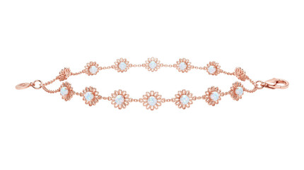 Fototapeta premium Rose gold floral bracelet with opal gemstones, elegant flower link jewelry for women, luxury bridal accessory isolated PNG with Transparent Background