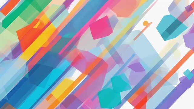Colorful overlapping geometric shapes on a white background
