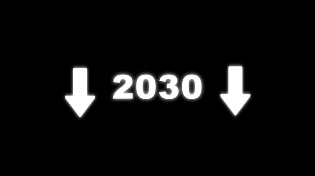 Dynamic scrolling progression timeline animation of 2020 to 2030 years. Scrolling Timeline 2030 Text Animation on Black Background. Vertical Progression from Past to Future Evolution Timeline. 