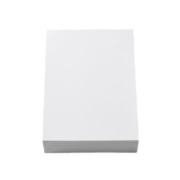 Stack of blank white paper sheets isolated for professional printing mockup design on transparent background