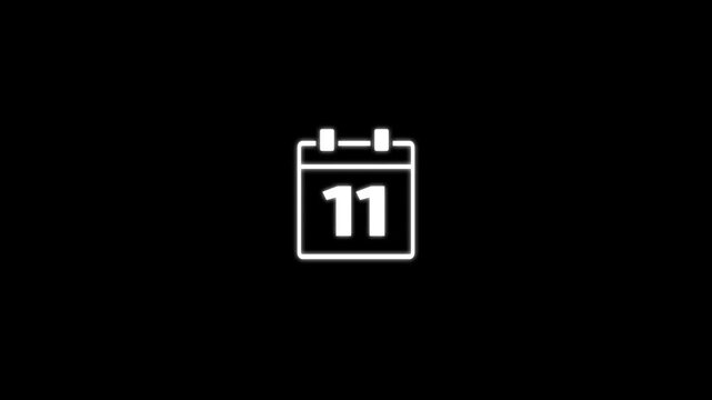 Animated calendar page icon for 11 day.Calender simple icon animation date change time month. 4k motion video animation.event planning and appointment concept.