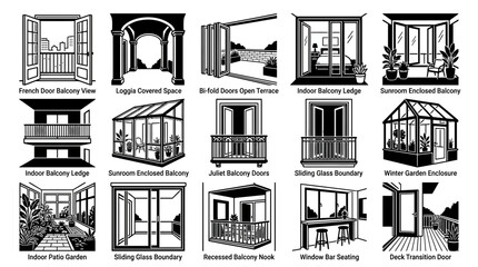 Fototapeta premium Set of Architectural Balcony and Patio Design Icons