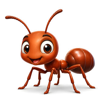 Cute 3D Cartoon Ant Character with Friendly Smile Isolated on White Background