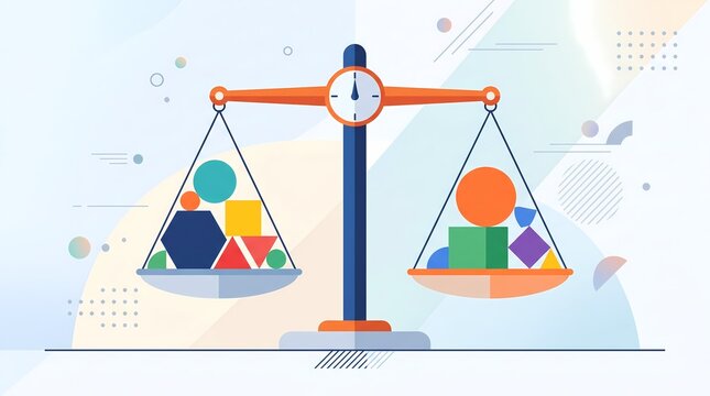 Balanced scale with abstract shapes representing equality illustration
