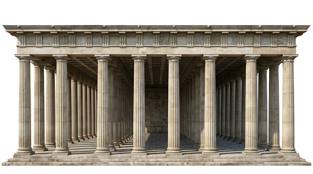 Ancient Greek Temple Architecture with Marble Columns Isolated on White Background