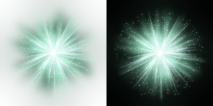 Radiant green starbursts illuminate with sparkling light effects presented as a vector illustration on transparent background sparkle illumination glow effects starburst burst emerald lime