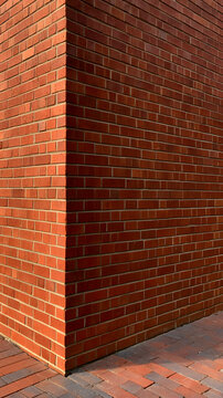 Red Brick Building Corner with Detailed Masonry and Paved Ground