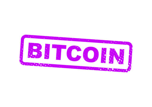 Purple bitcoin logo stamp vector badge illustration