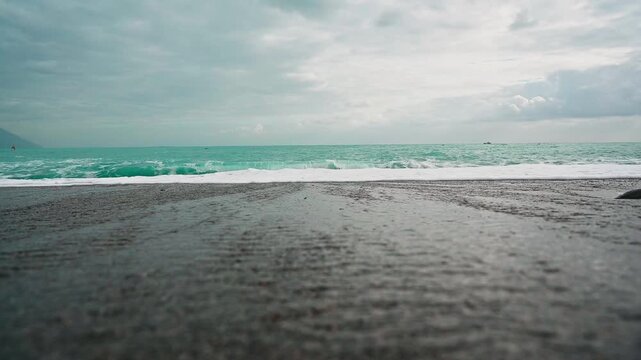 Waves Flowing Back and Forth on the Black Sand Beach at Qixingtan, Hualien