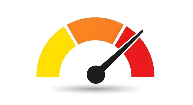 A graphic representation of a speedometer or gauge with a needle pointing to the high-risk red zone, indicating high performance or danger.