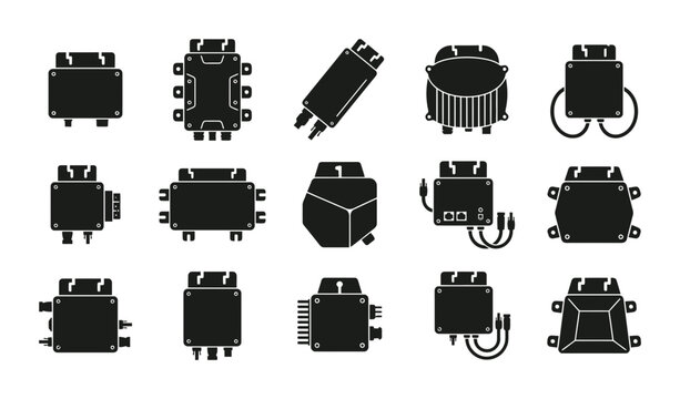 Car Chiptuning Set Vector Black Silhouette Collection of Electronic Control Units Engine Performance Tuning and Diagnostic Equipment